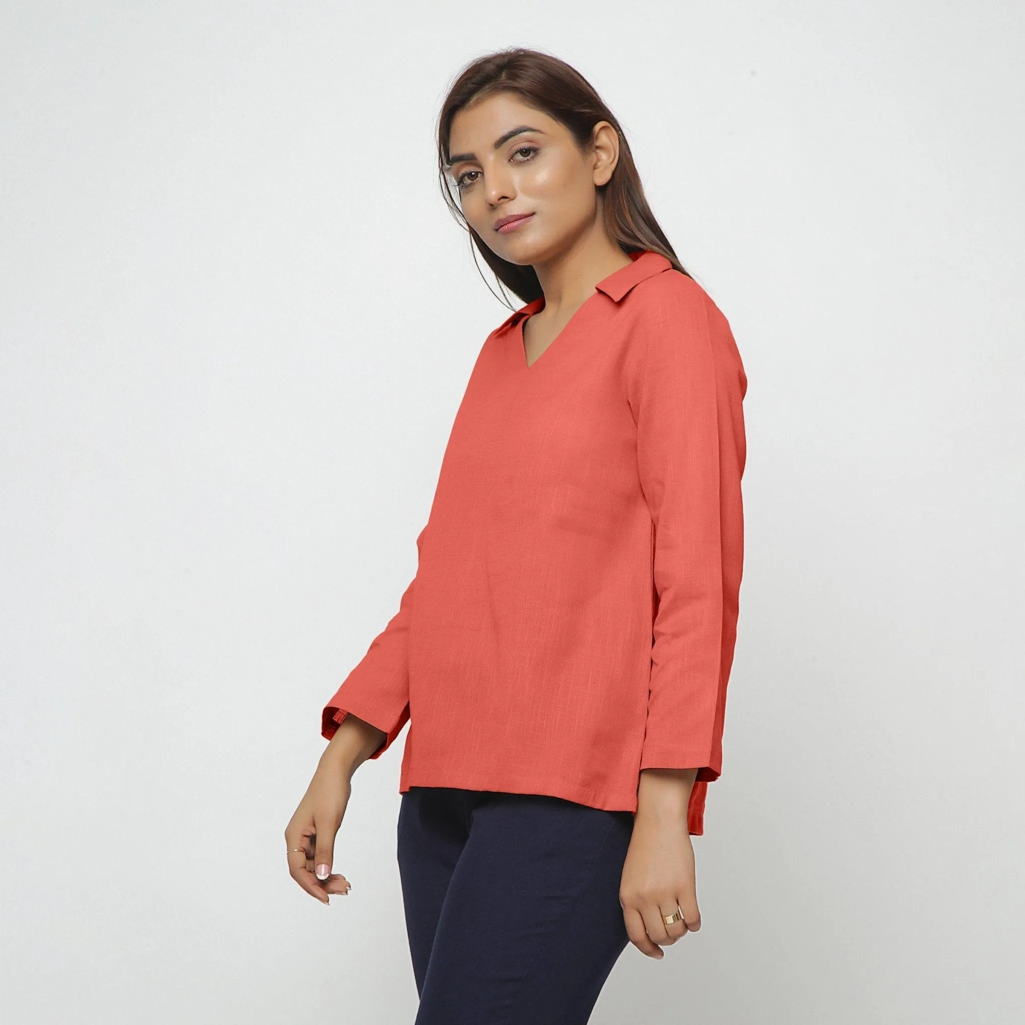 Red Flat Collar 100% Cotton Comfort Fit Top
