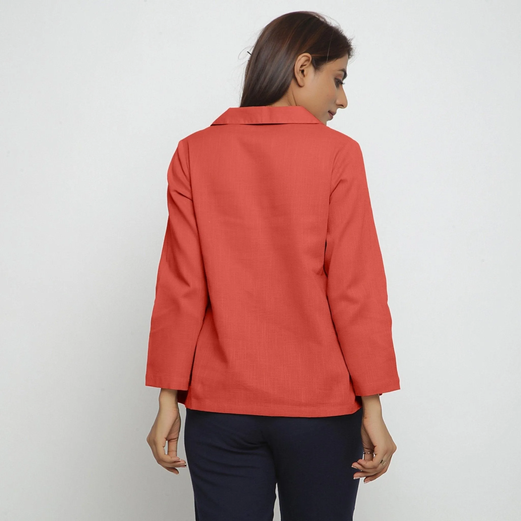 Red Flat Collar 100% Cotton Comfort Fit Top