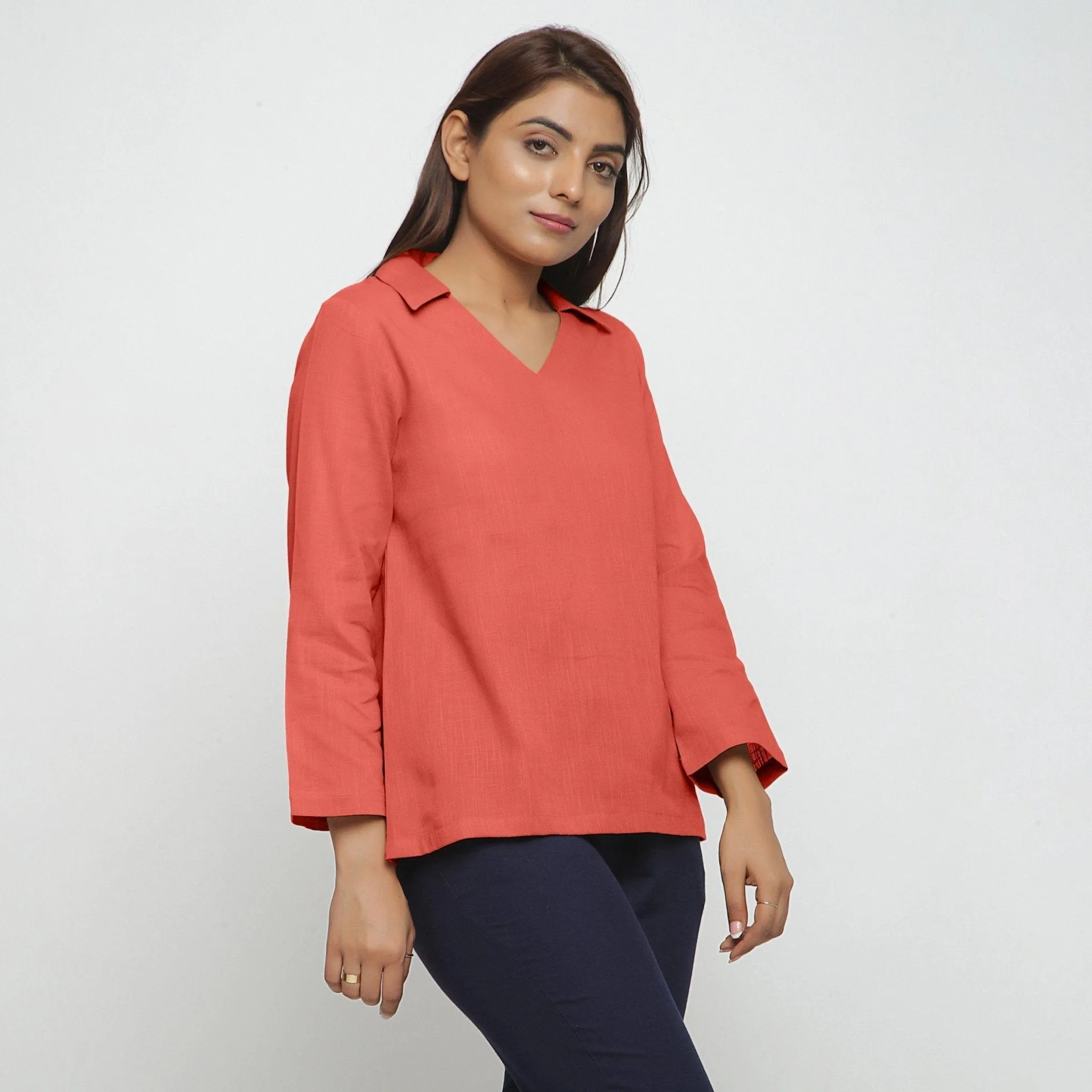 Red Flat Collar 100% Cotton Comfort Fit Top