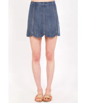 Scallop Hem Denim Skirt