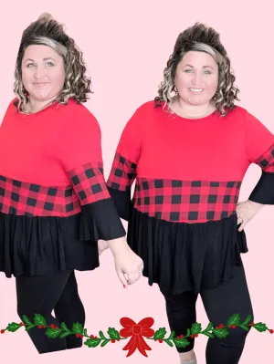 Shelby Tiered Top in Black & Red Buffalo Plaid