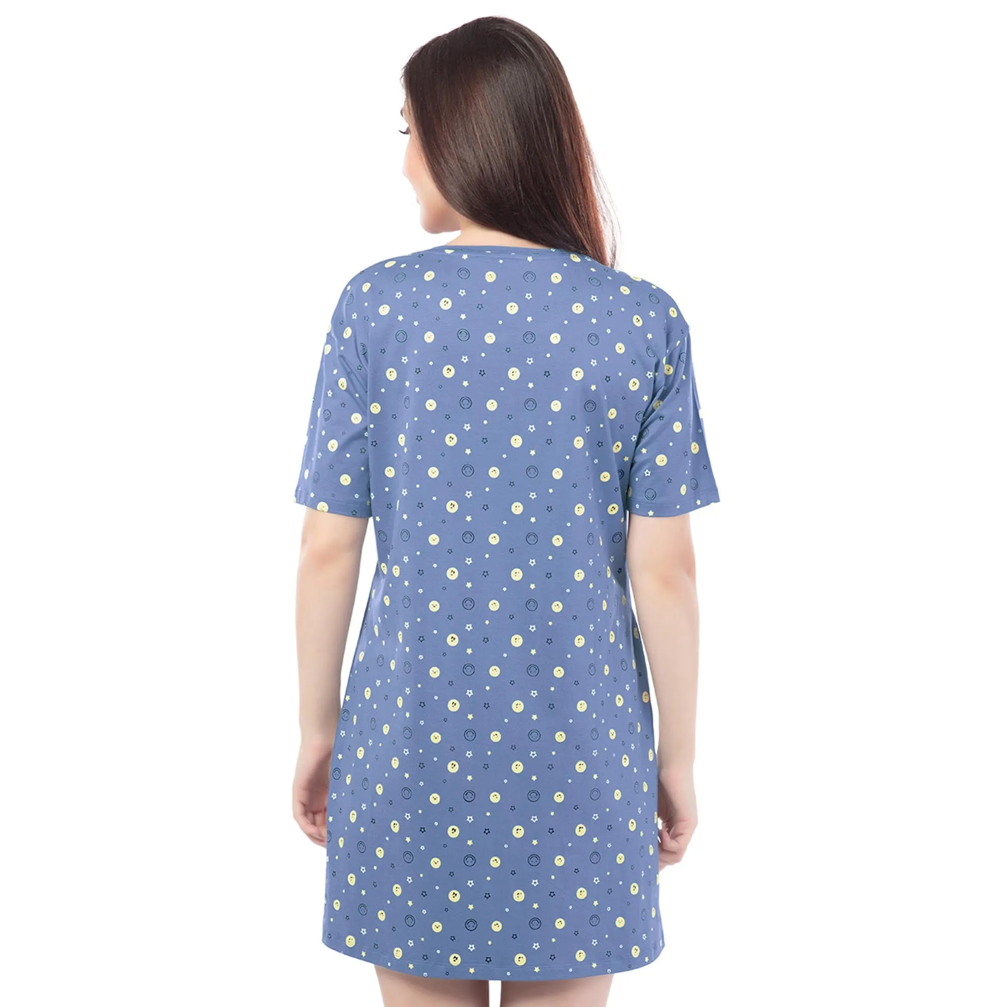 STD-24007 Cotton Wear A Smile T-Shirt Dress Blue