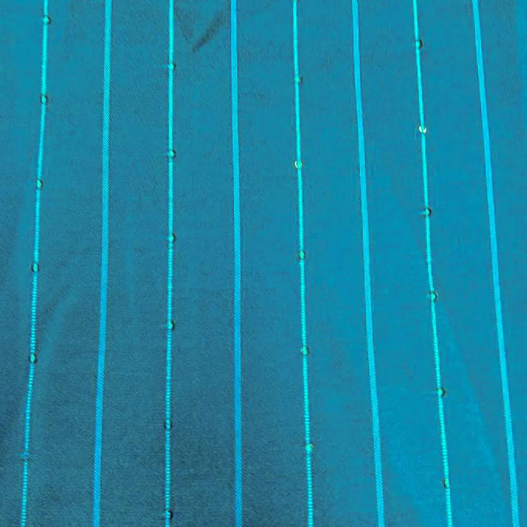 Steel Blue Stripes Butti Rangila Sequence Silk Fabric (Wholesale)