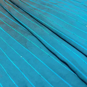 Steel Blue Stripes Butti Rangila Sequence Silk Fabric (Wholesale)