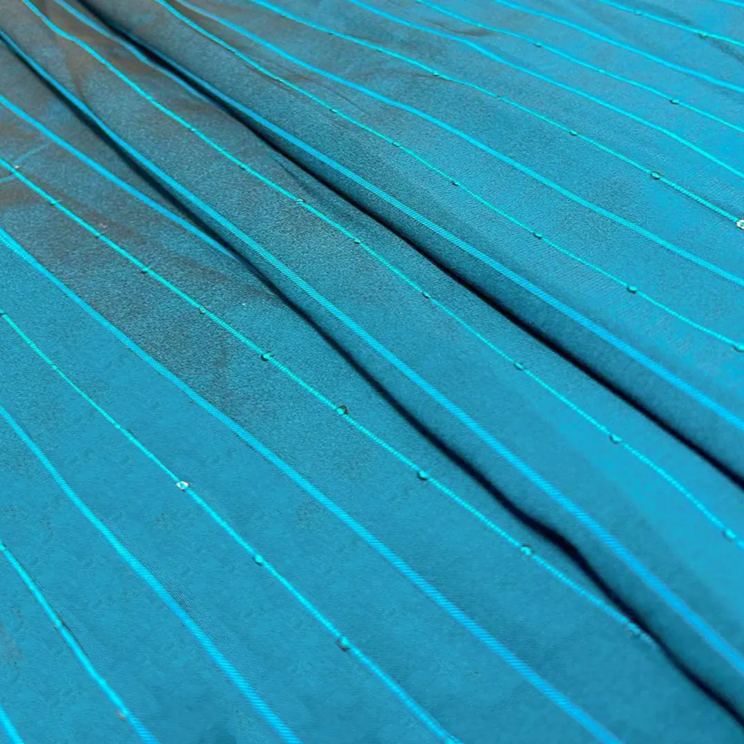 Steel Blue Stripes Butti Rangila Sequence Silk Fabric (Wholesale)