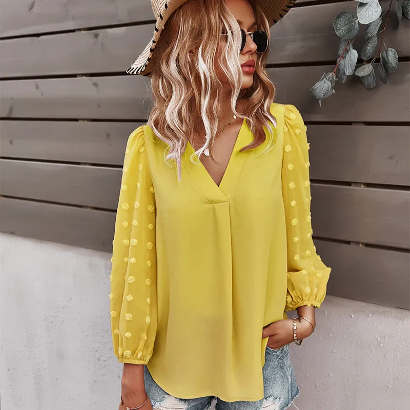 Textured Full Sleeves V-Neck Semi Formal Blouse