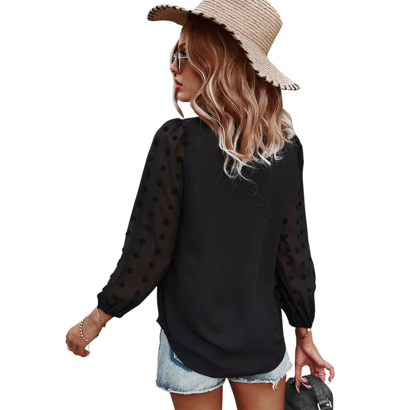 Textured Full Sleeves V-Neck Semi Formal Blouse