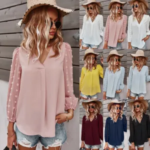 Textured Full Sleeves V-Neck Semi Formal Blouse