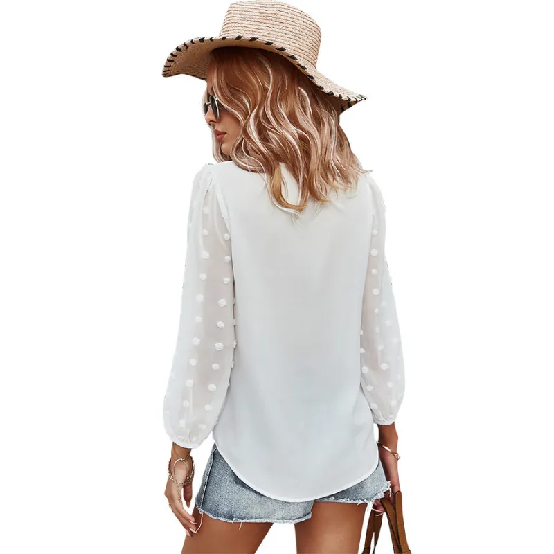 Textured Full Sleeves V-Neck Semi Formal Blouse