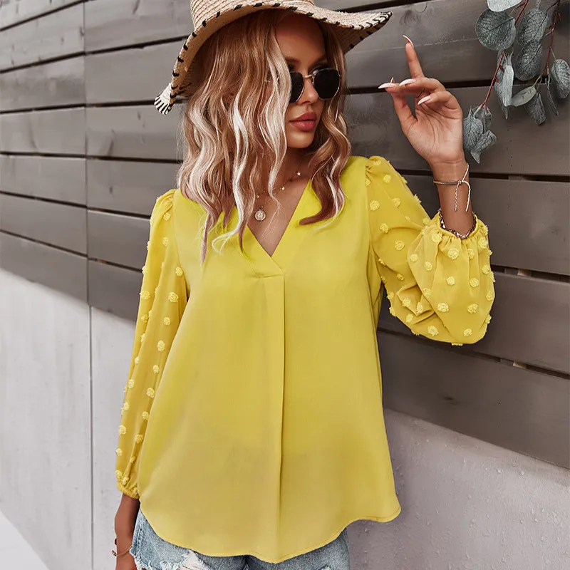 Textured Full Sleeves V-Neck Semi Formal Blouse