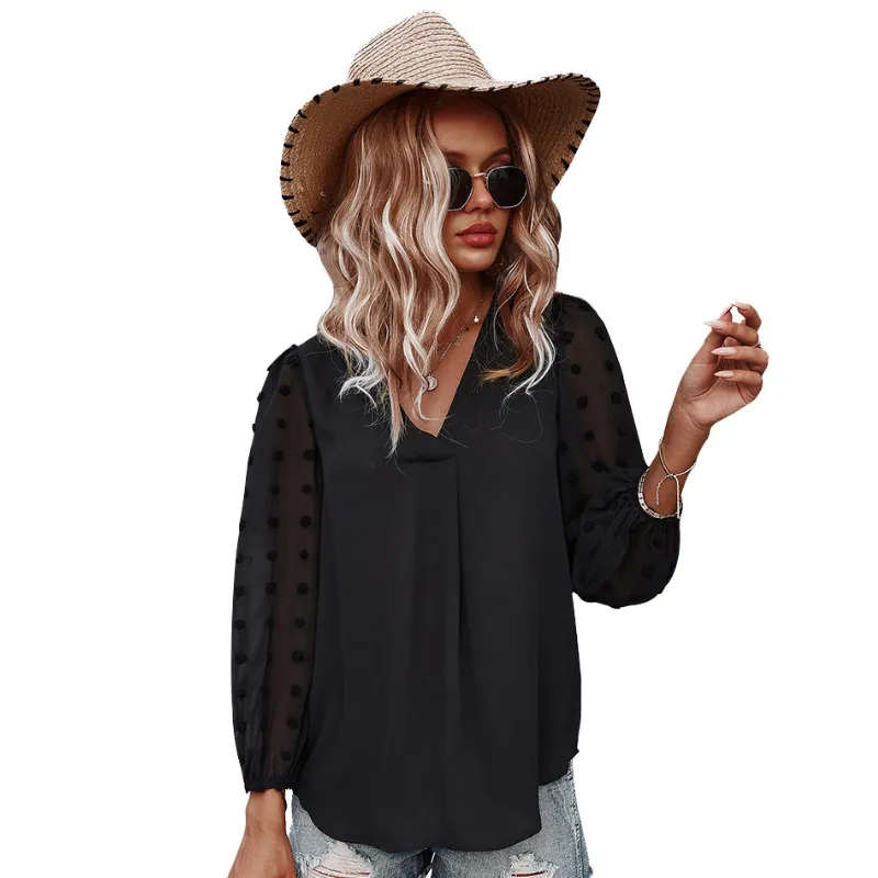 Textured Full Sleeves V-Neck Semi Formal Blouse
