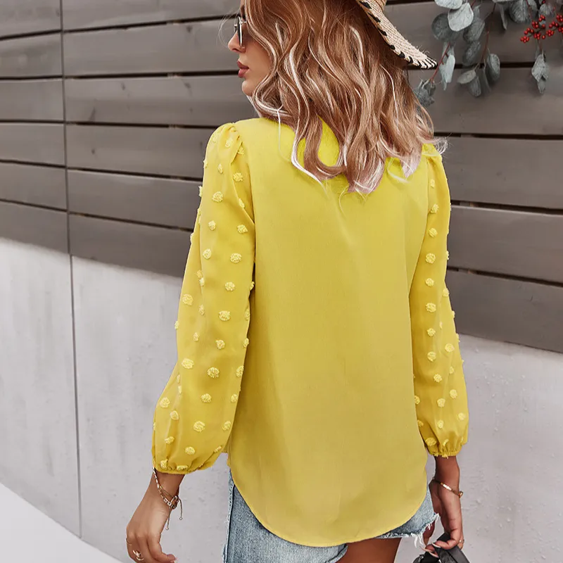Textured Full Sleeves V-Neck Semi Formal Blouse
