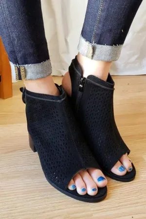 Tracy Velvet Peeptoe Bootie in Black
