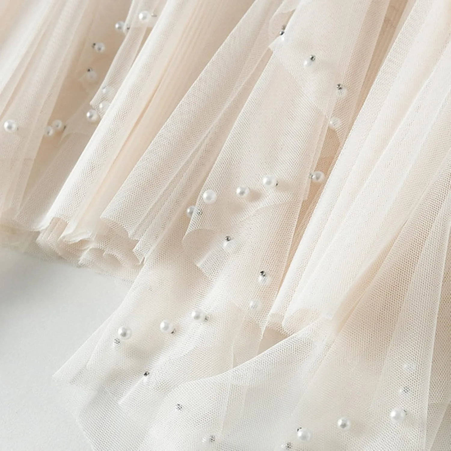 tuduoms Women's Long Tulle Tutu Skirt High Waist Pleated Layered Midi Skirt Sequin Flowy Maxi Skirt Dress for Wedding Party