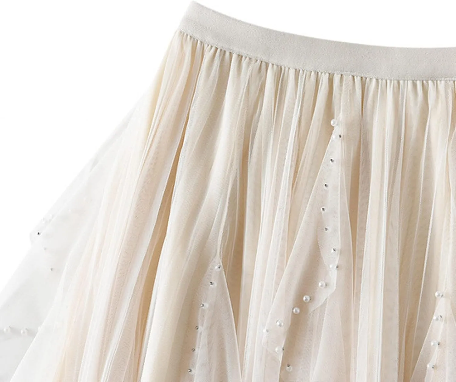 tuduoms Women's Long Tulle Tutu Skirt High Waist Pleated Layered Midi Skirt Sequin Flowy Maxi Skirt Dress for Wedding Party
