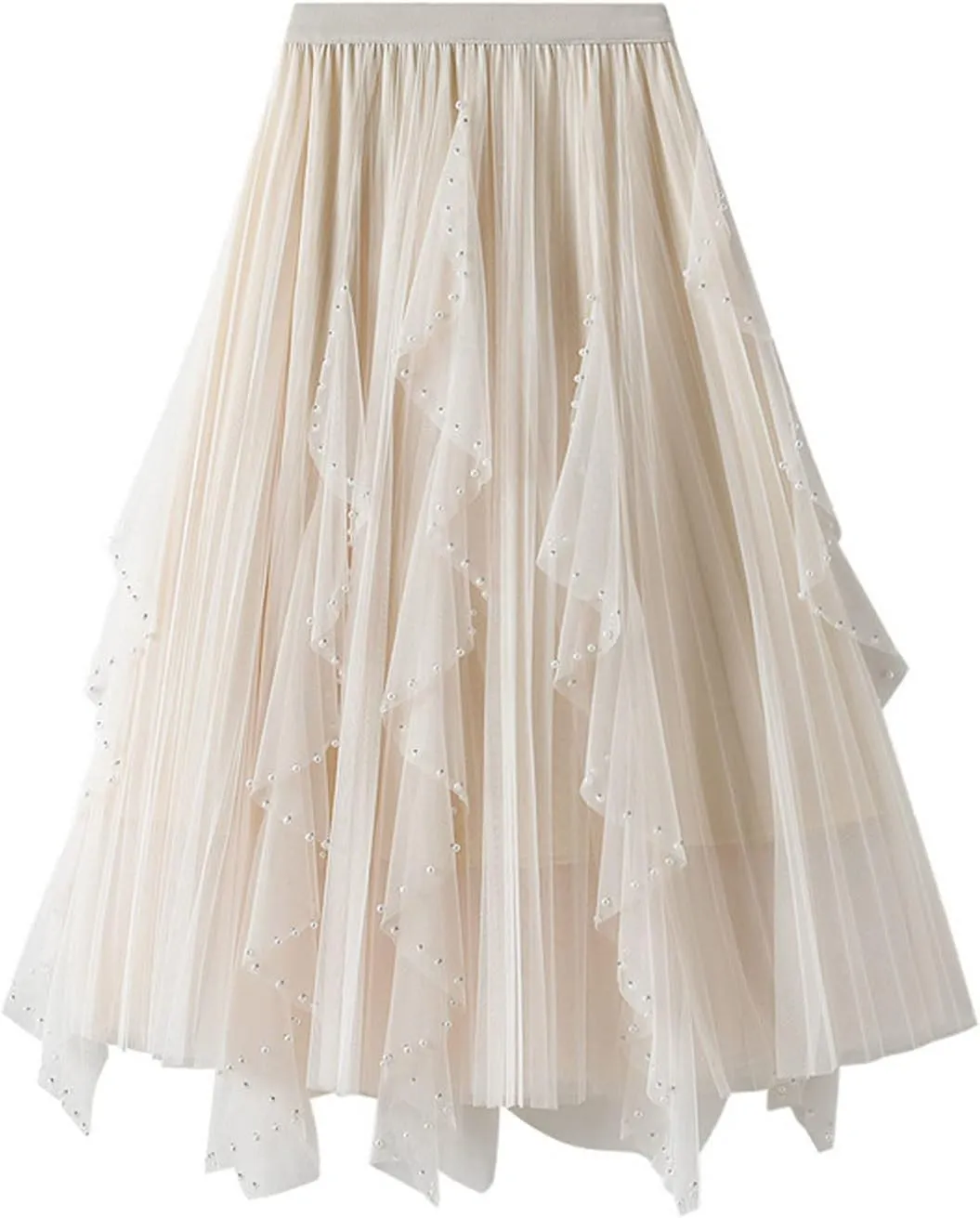 tuduoms Women's Long Tulle Tutu Skirt High Waist Pleated Layered Midi Skirt Sequin Flowy Maxi Skirt Dress for Wedding Party
