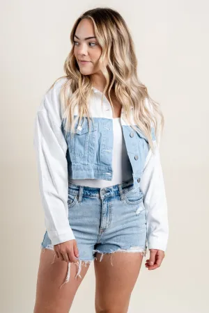 Two tone denim jacket light wash/white
