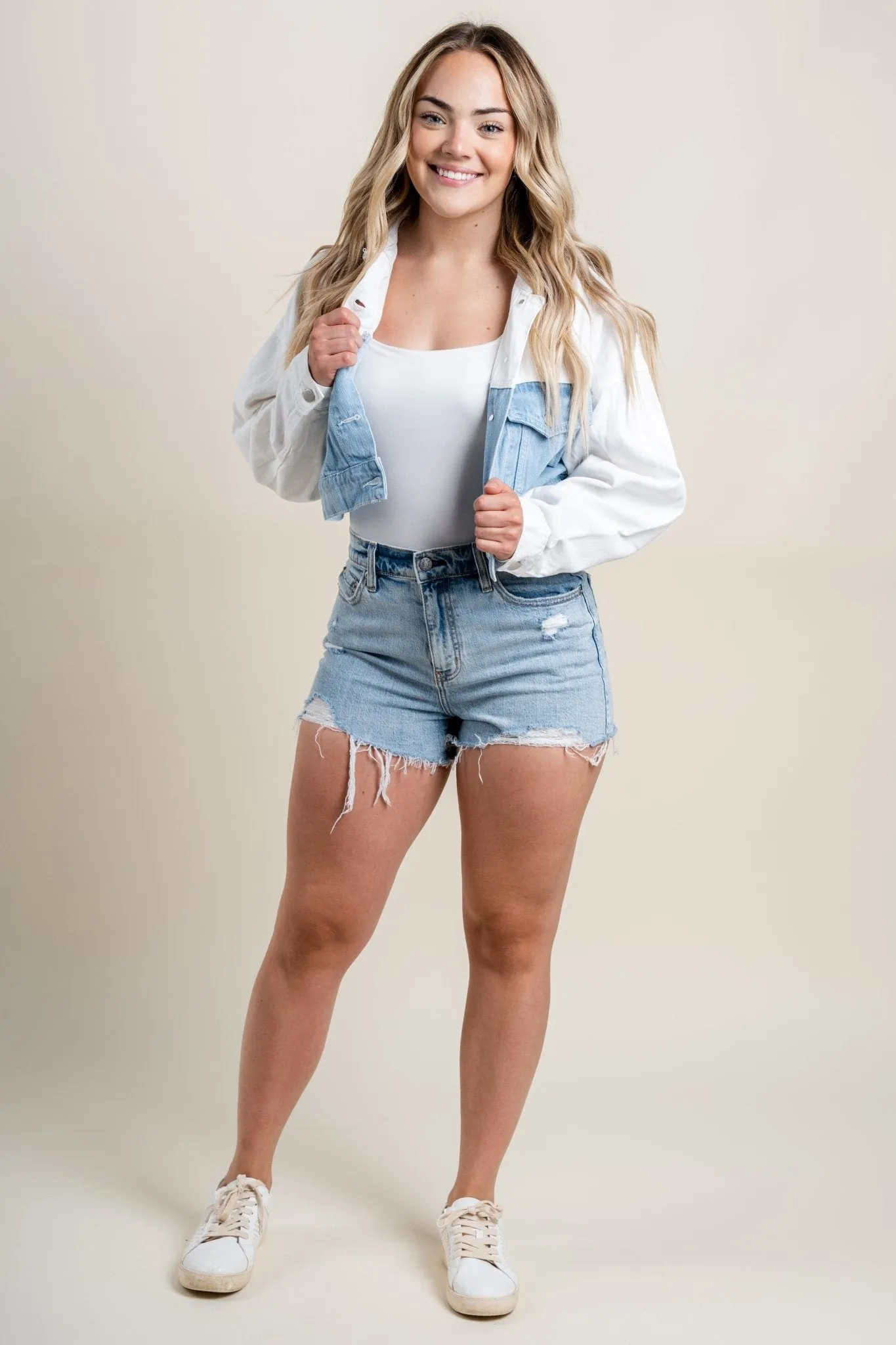 Two tone denim jacket light wash/white