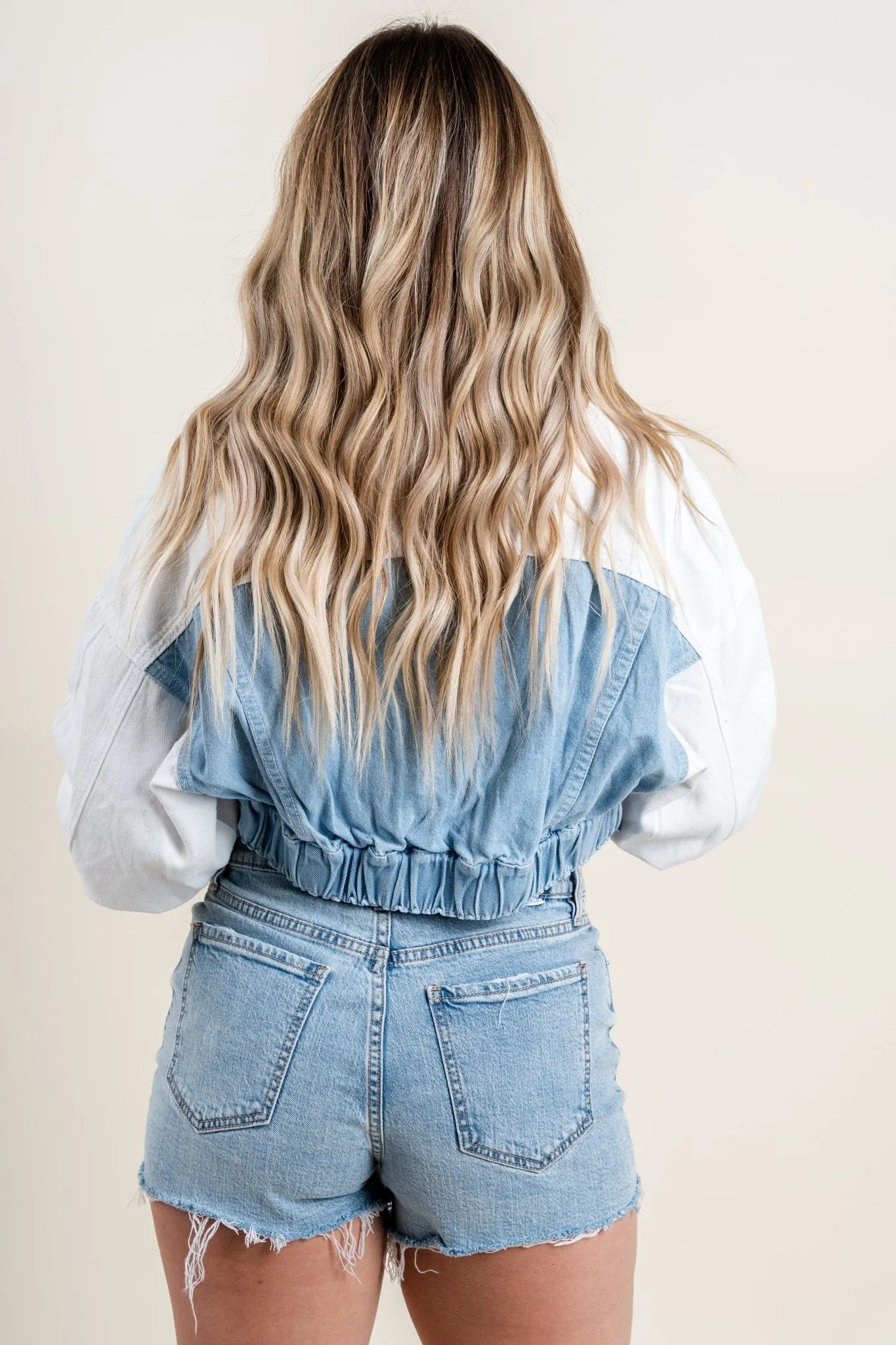 Two tone denim jacket light wash/white