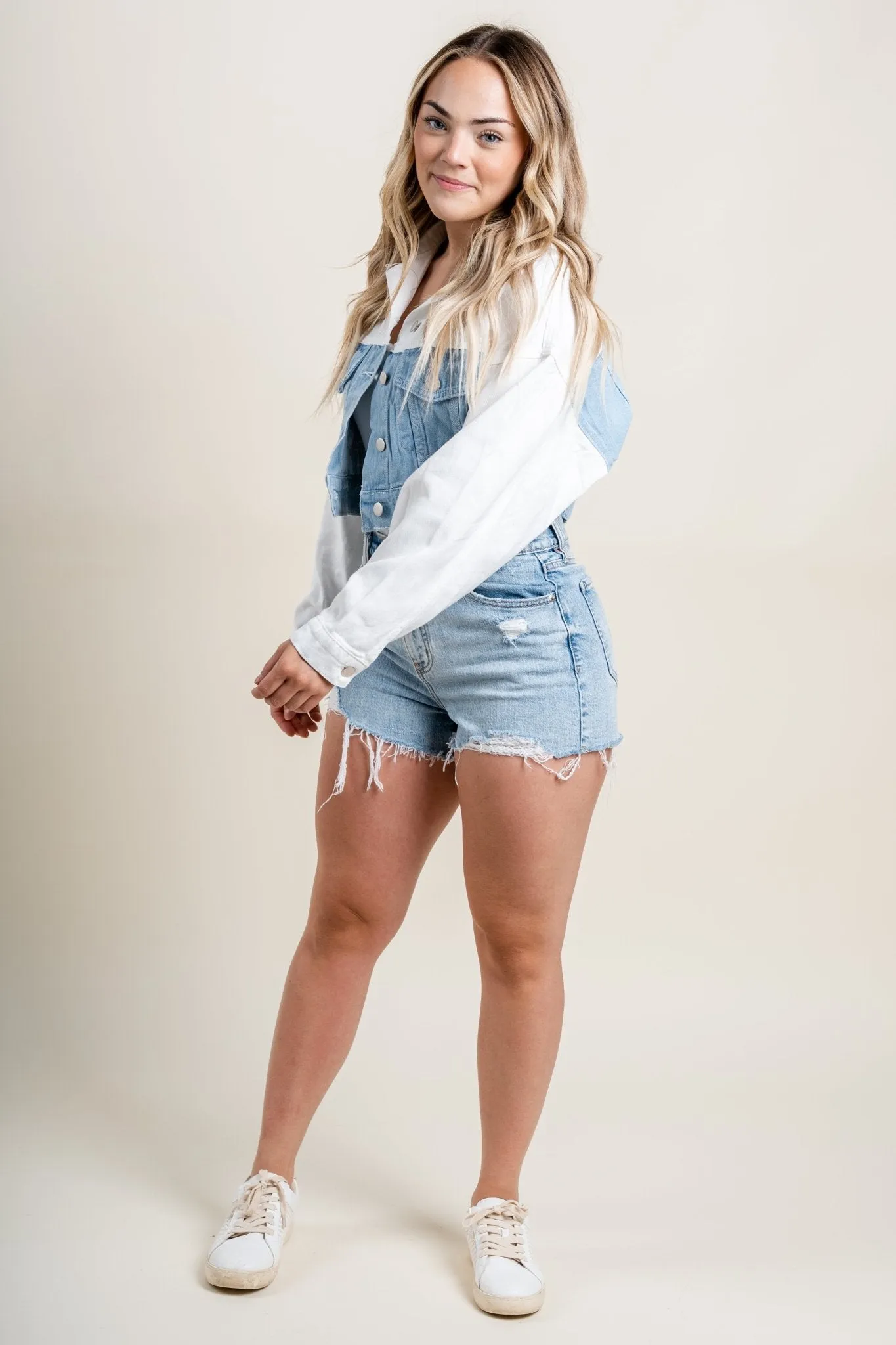 Two tone denim jacket light wash/white