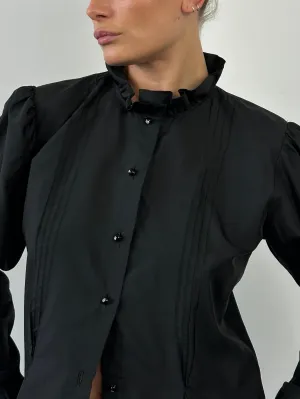 Vintage Puff Sleeve Pleated Shirt - M
