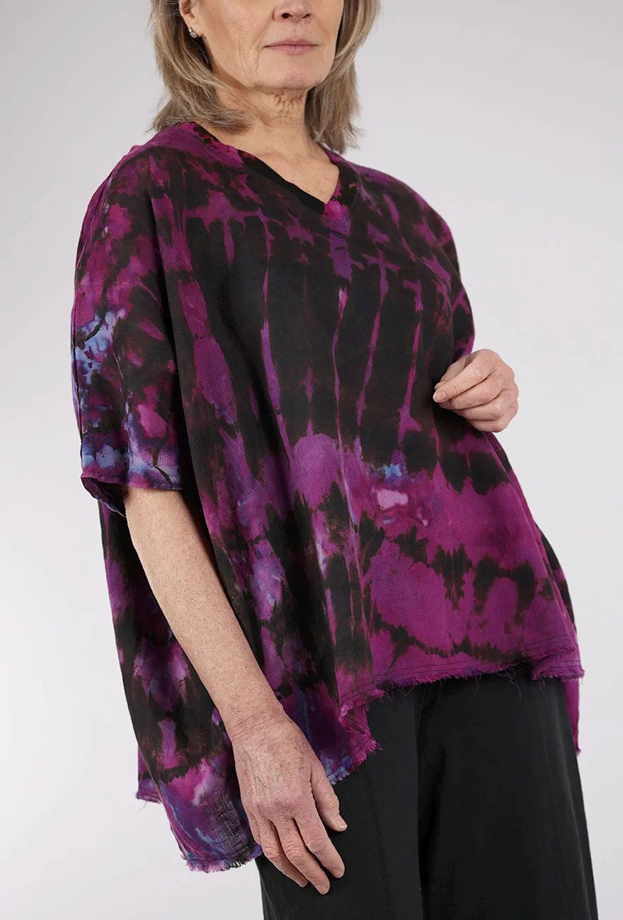 Wide Linen V Top, Purple