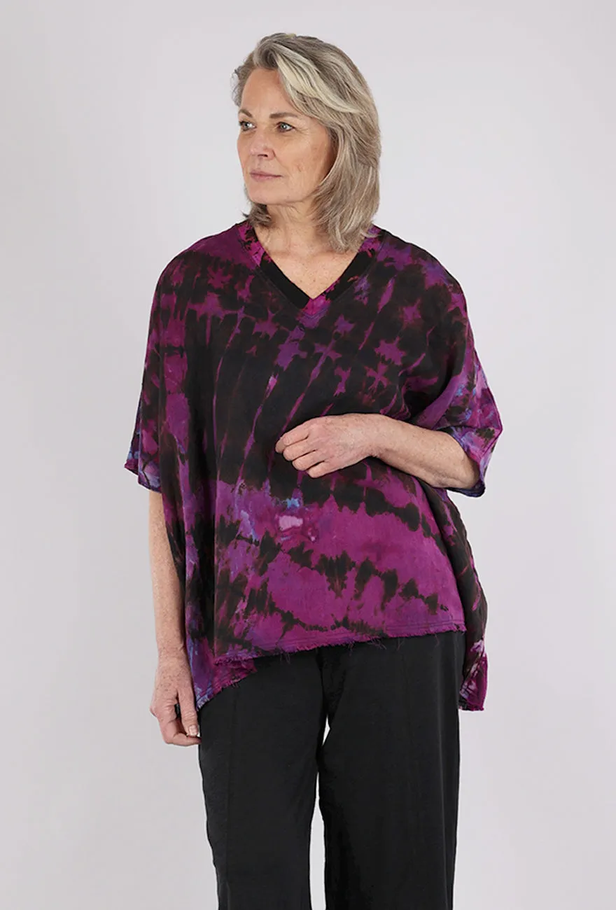 Wide Linen V Top, Purple