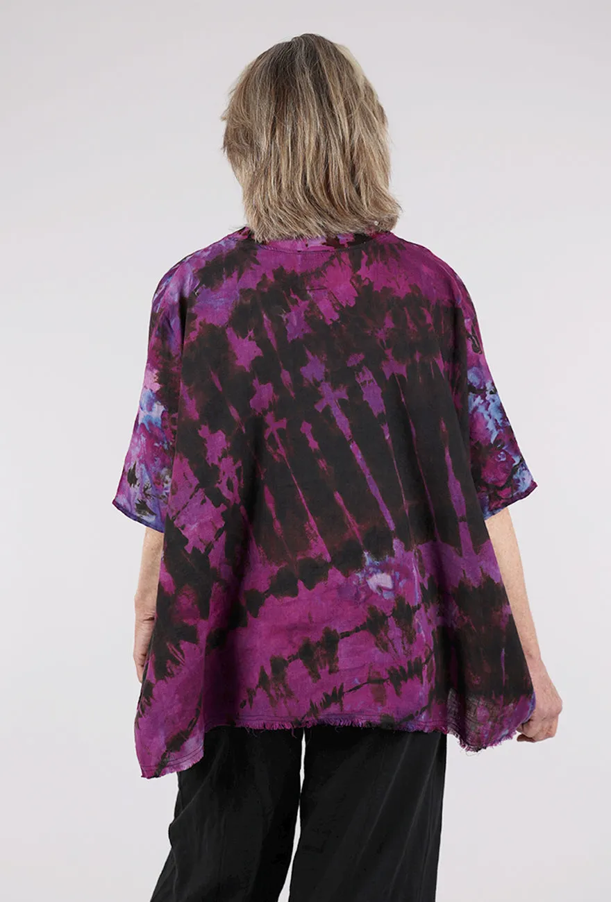 Wide Linen V Top, Purple