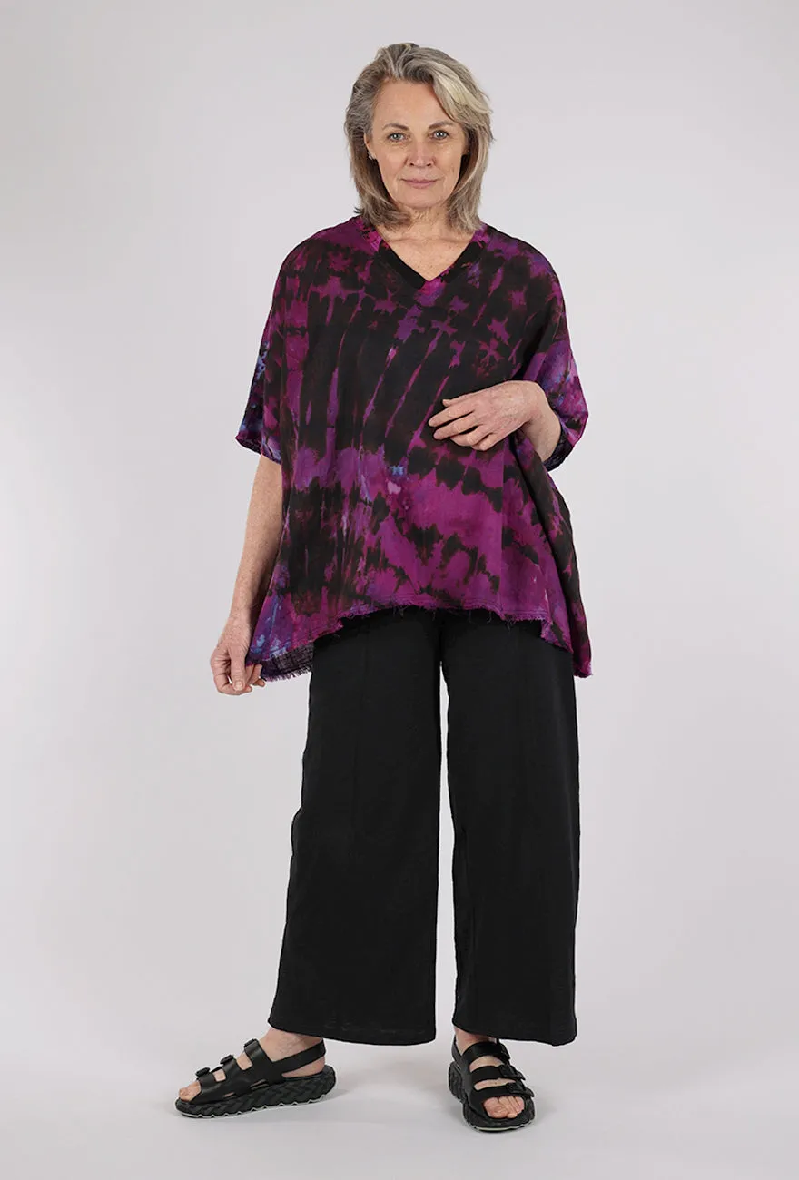 Wide Linen V Top, Purple
